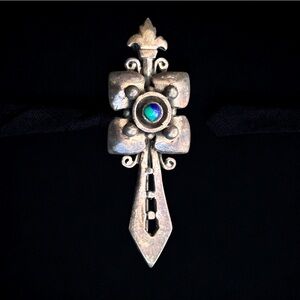 Sterling Azurite and Malachite Floral Sword Brooch